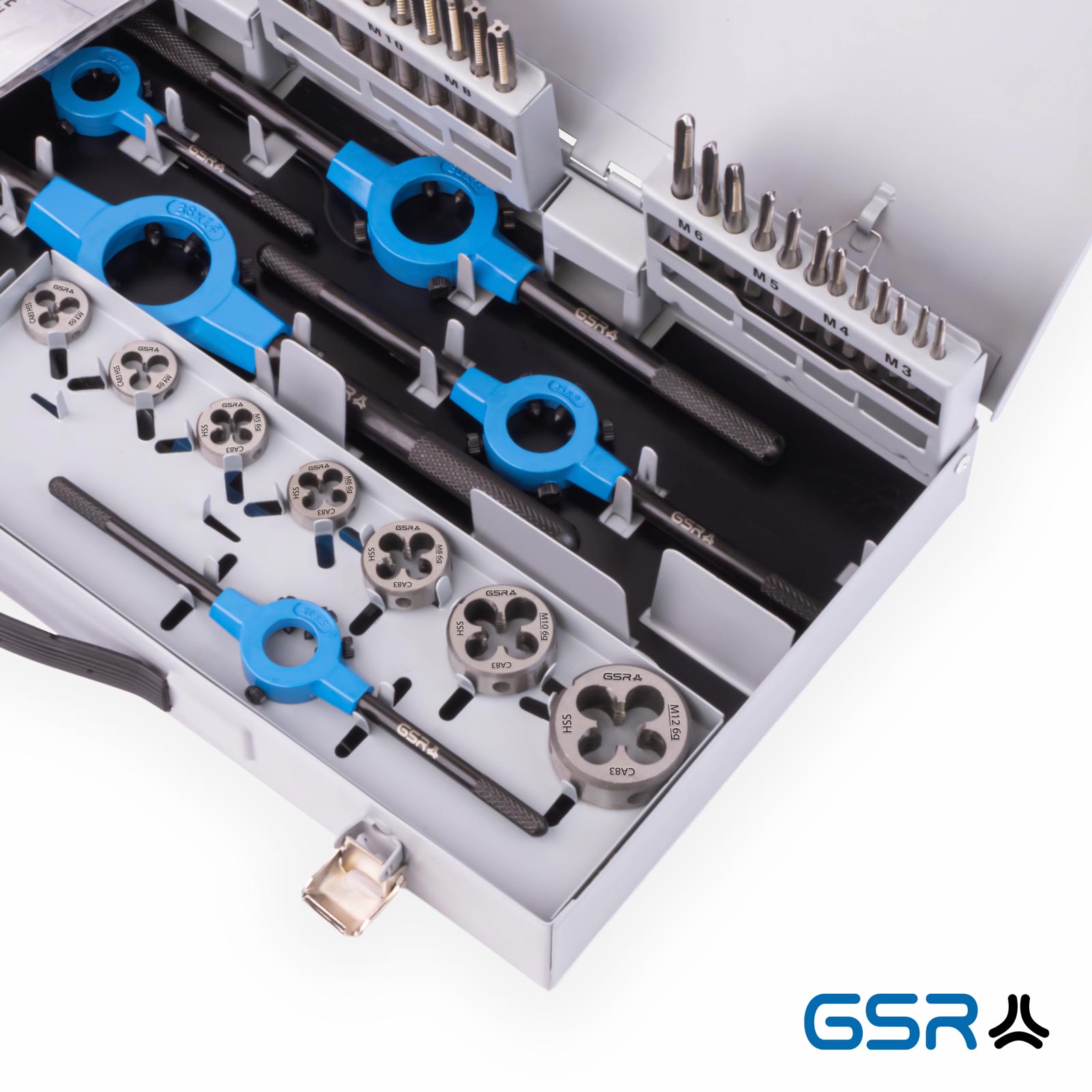 Gewindeschneidsortiment 45-tlg., HSS-G, M3–M12 mit Gewindeschneidmittel